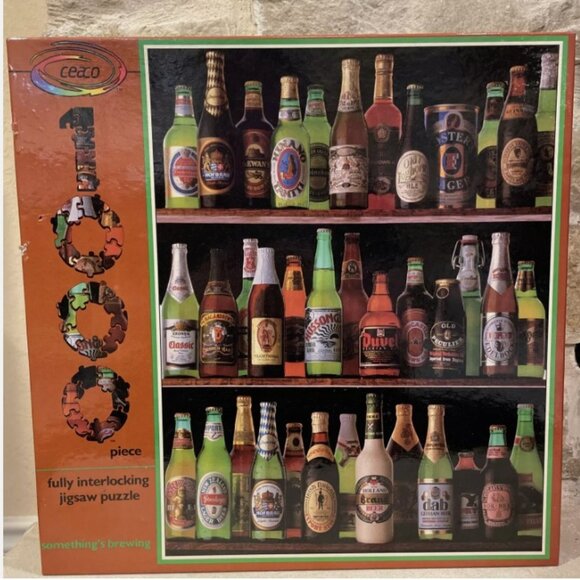 Vintage 1987 Ceaco Something's Brewing Beer Bottle 1000 piece puzzle - Picture 1 of 11
